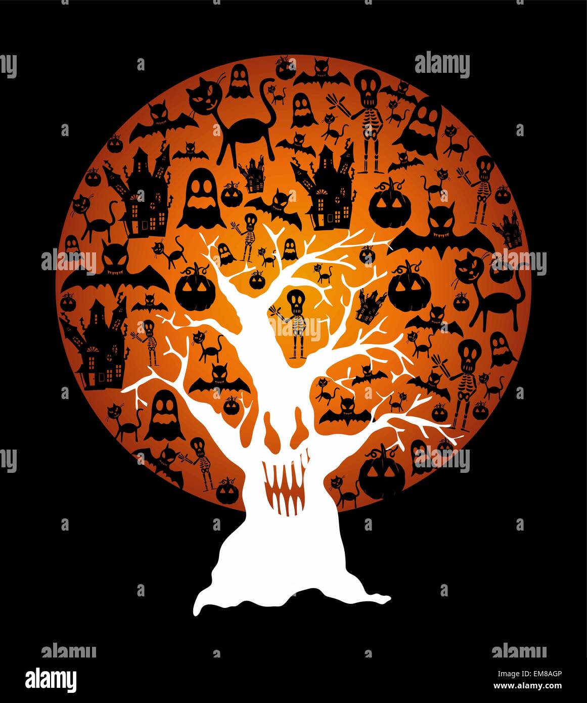 Happy Halloween-Vollmond und schauriger Baum Abbildung EPS10 fil Stock Vektor