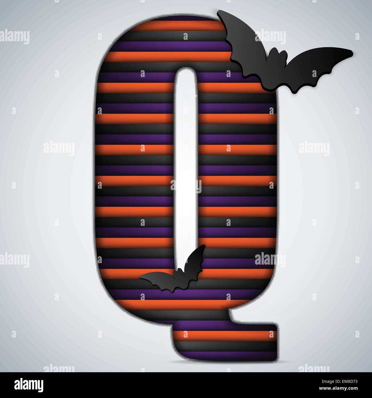 Halloween Fledermaus Alphabet Buchstaben Streifen Schwarz Orange lila Stock Vektor