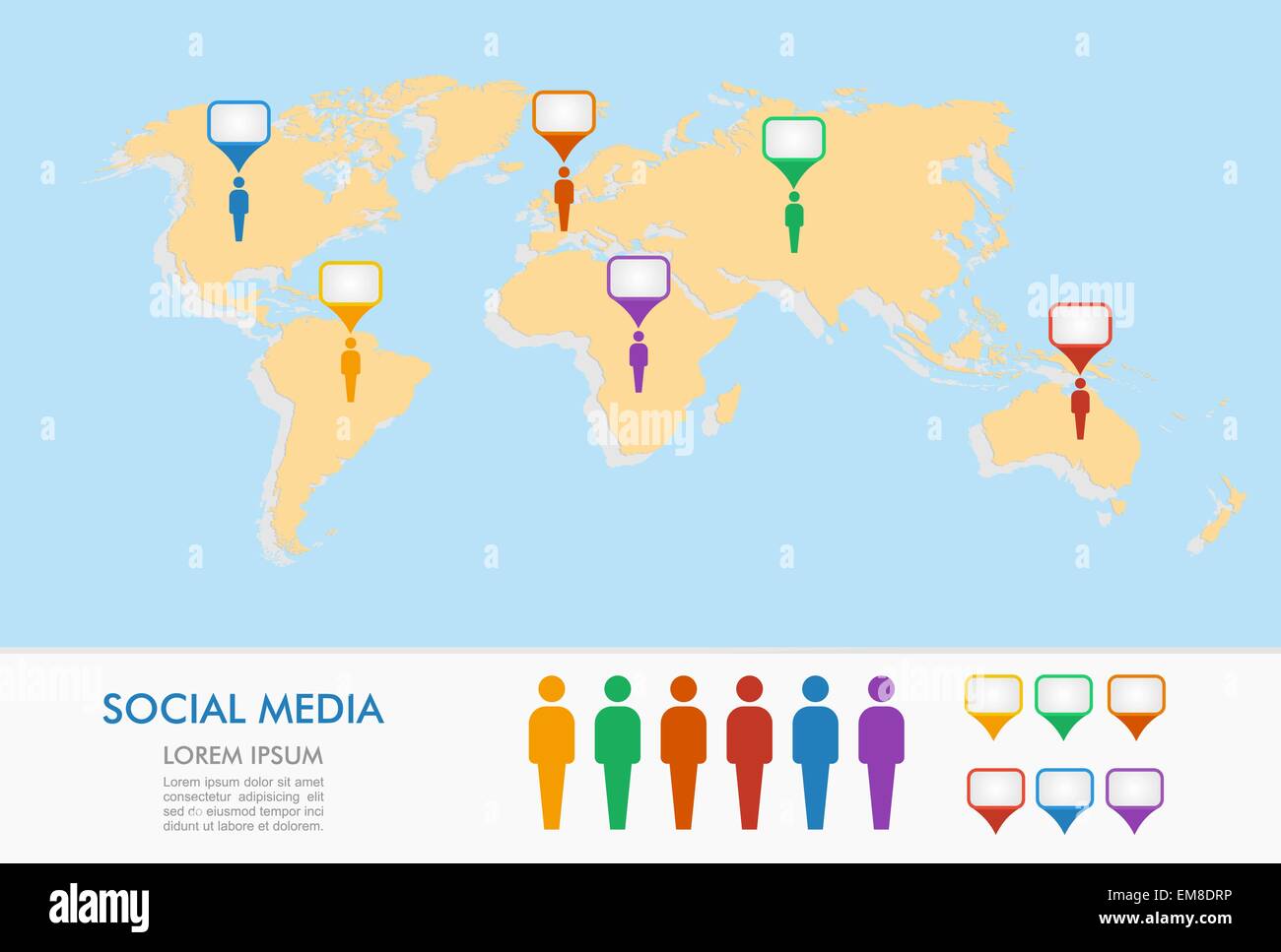 Weltkarte, Männer zahlen und Geo position Zeiger Infografiken. Stock Vektor