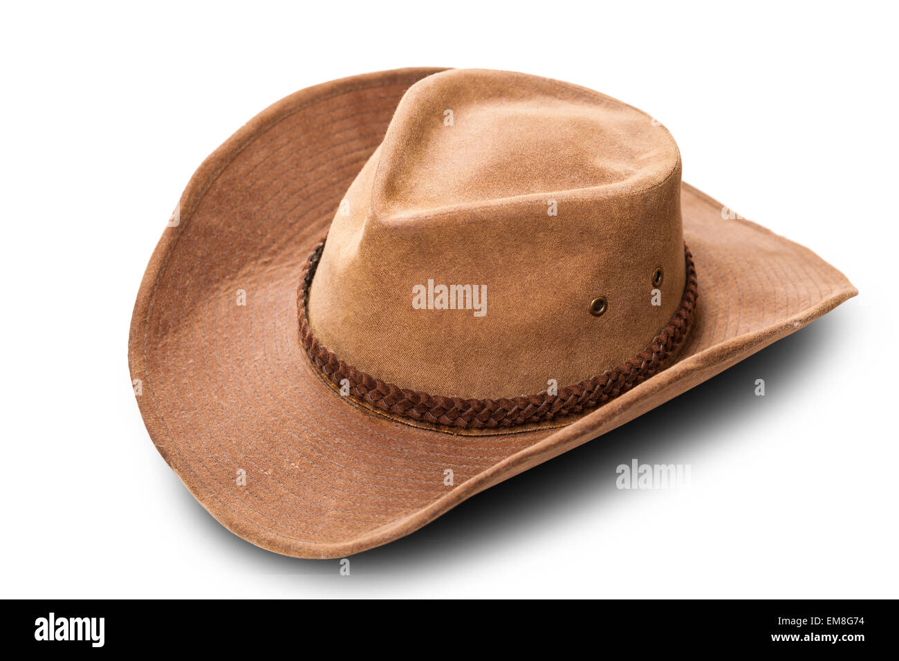 Leder Cowboy-Hut Closeup isoliert auf weißem Hintergrund Stockfoto
