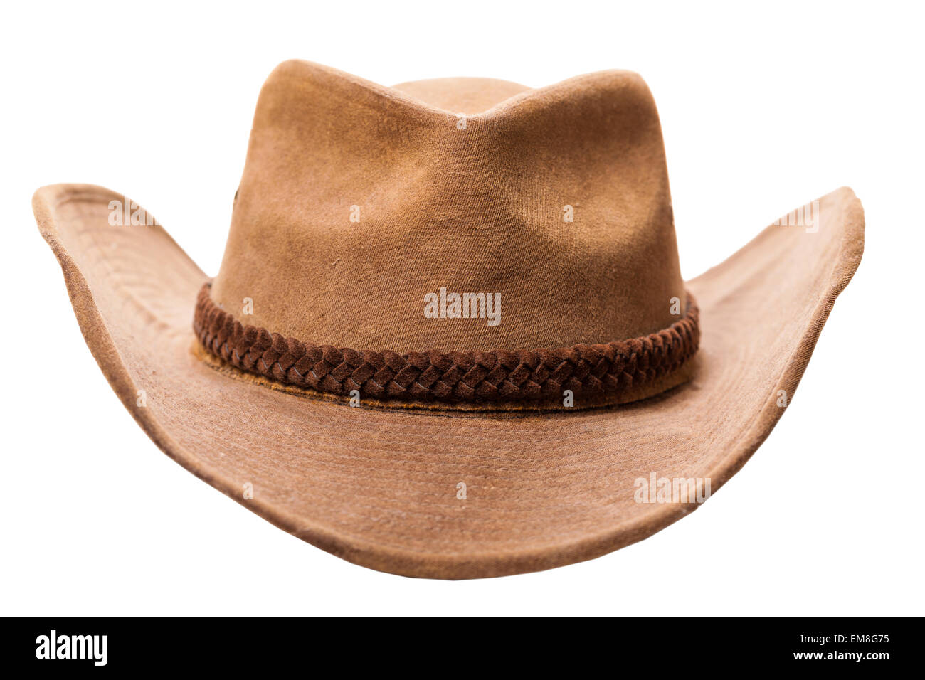Leder Cowboy-Hut auf einem weißen Hintergrund isoliert Stockfoto