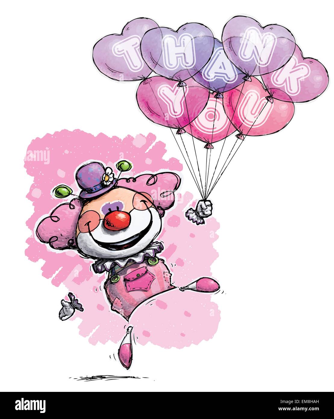 Clown mit Herz Luftballons sagen Danke - Mädchen-Farben Stock ...