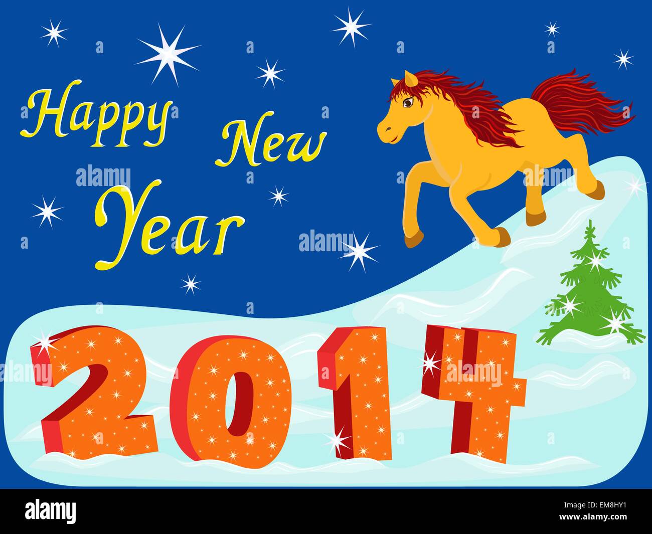 Neujahr 2014 mit Symbol des Jahres ein Pferd Stock Vektor
