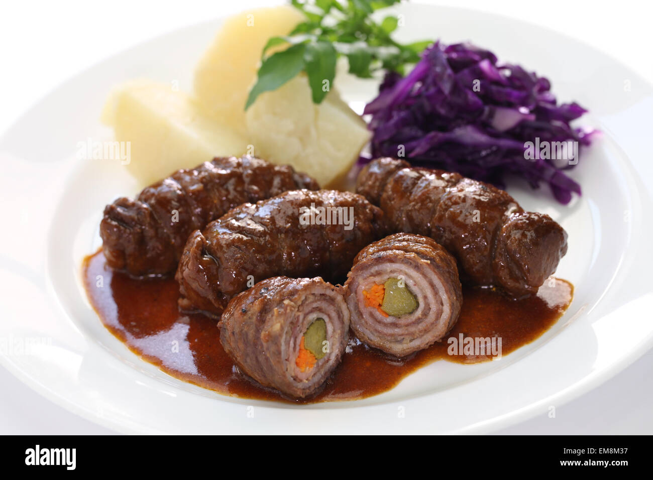 Rinderrouladen, Rindfleisch Olive, deutsches Rindfleisch roll Stockfoto