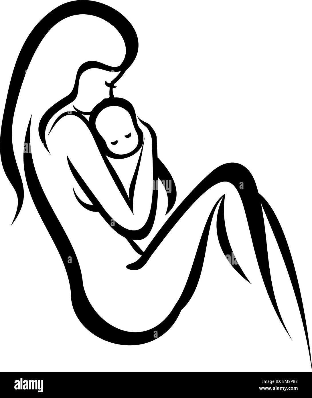 Mutter und Kind, Vektor-Symbol in einfachen Linien Stock Vektor