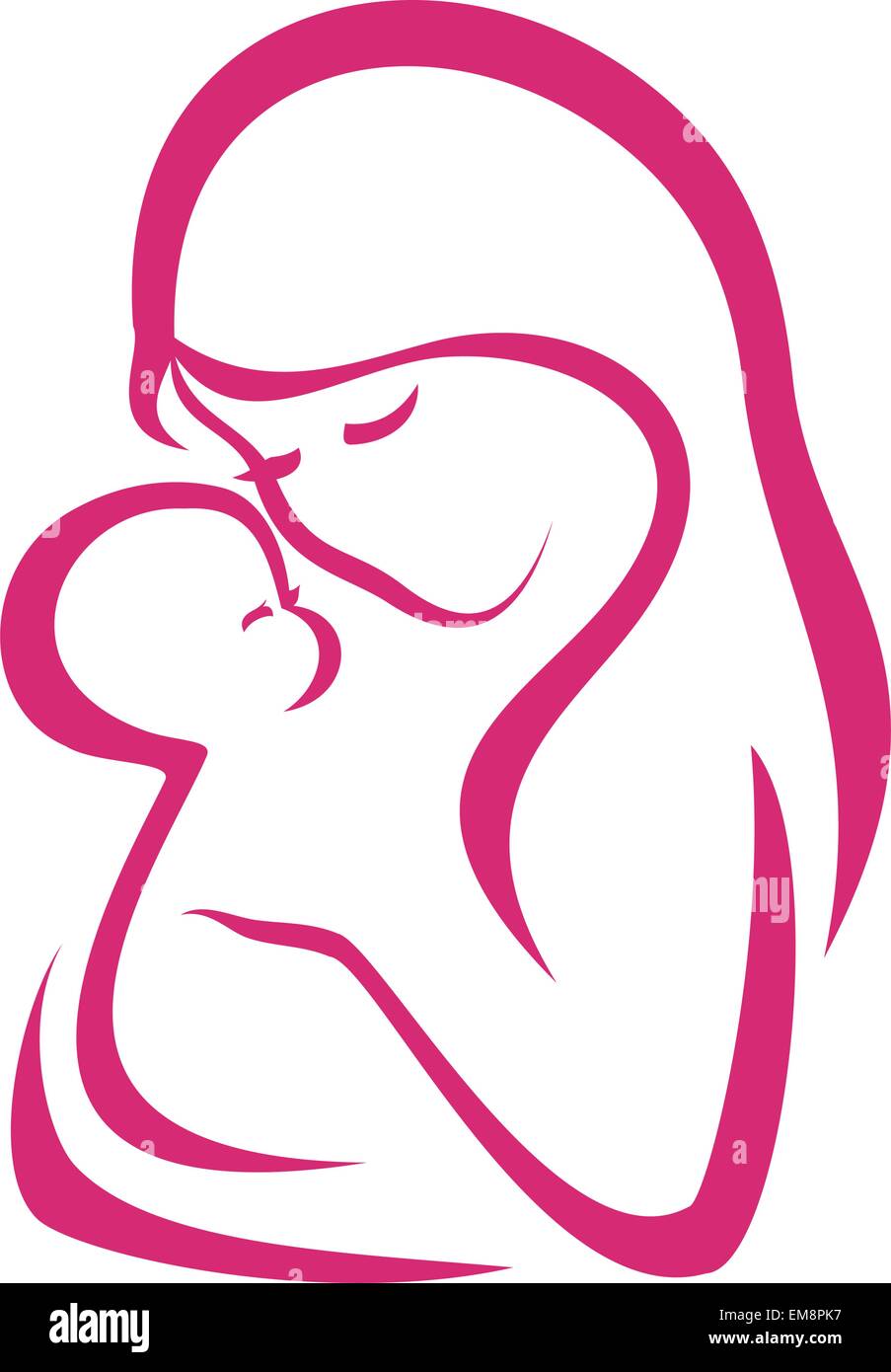 Mama und Baby, Vektor-Symbol in einfachen Linien Stock Vektor