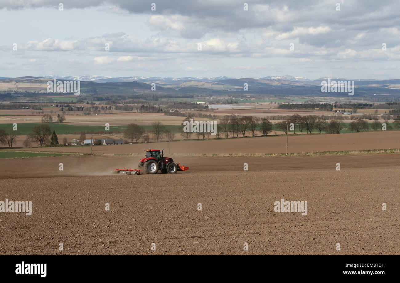 Traktor Pflügen Feld Angus Scotland April Stockfoto