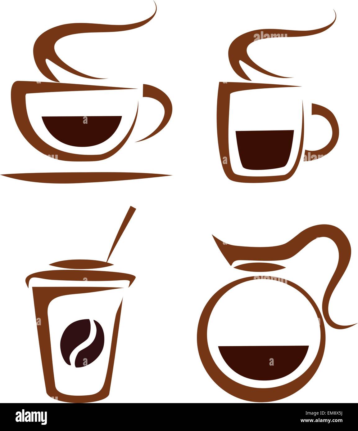 Vektor-Set Kaffee Tassen Ikonen, stilisierten Skizzensymbole Stock Vektor