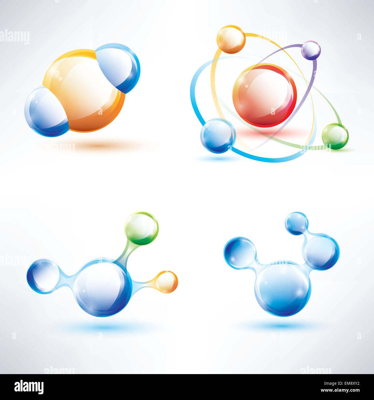 Molekülstruktur, abstrakte glänzend Icons Set, Wissenschaft und Energie Konzept Stock Vektor
