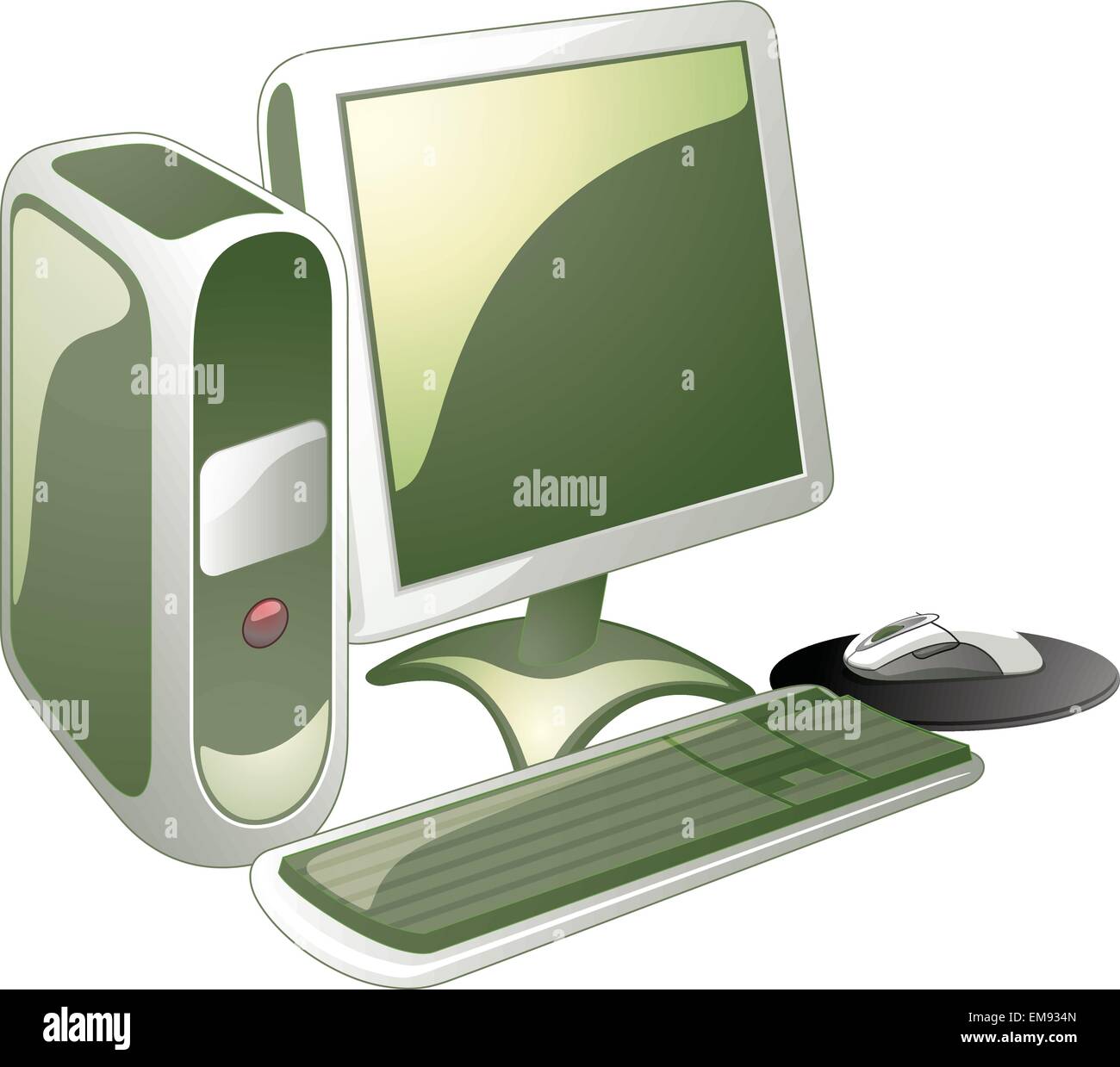 PC-Gehäuse mit Monitor, Tastatur und Maus Stock Vektor