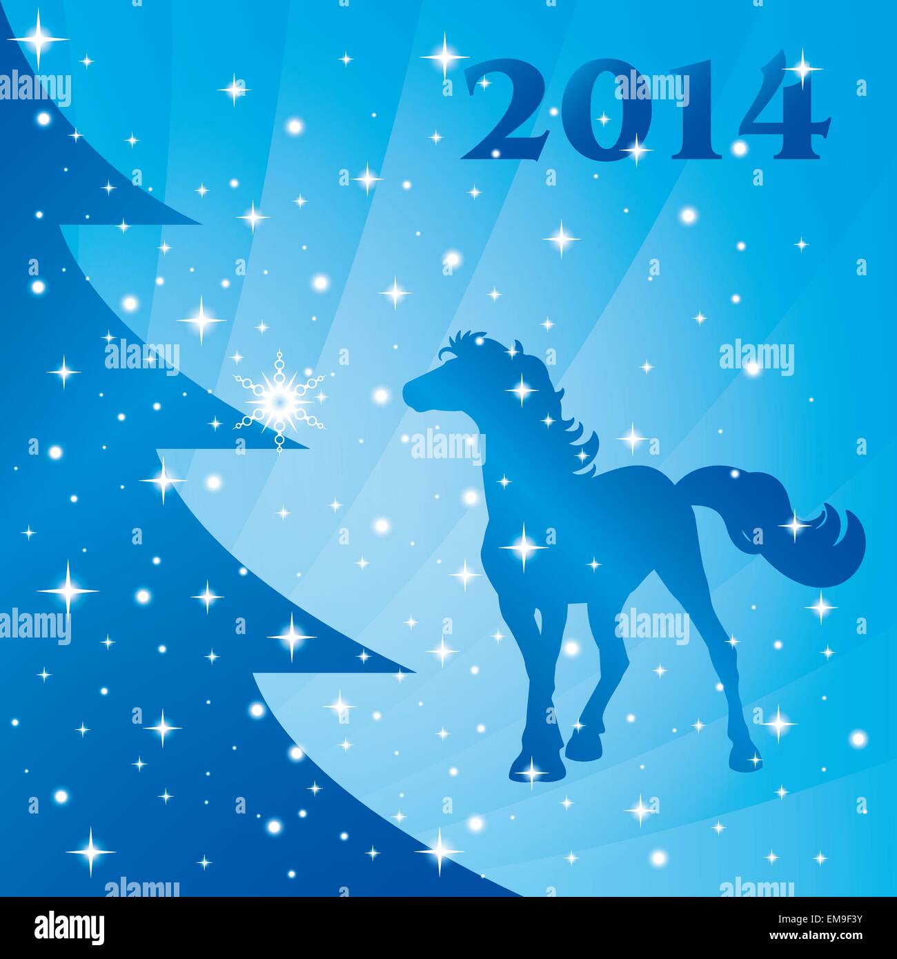 Hintergrund mit Pferd Silhouette und Weihnachtsbaum Stock Vektor