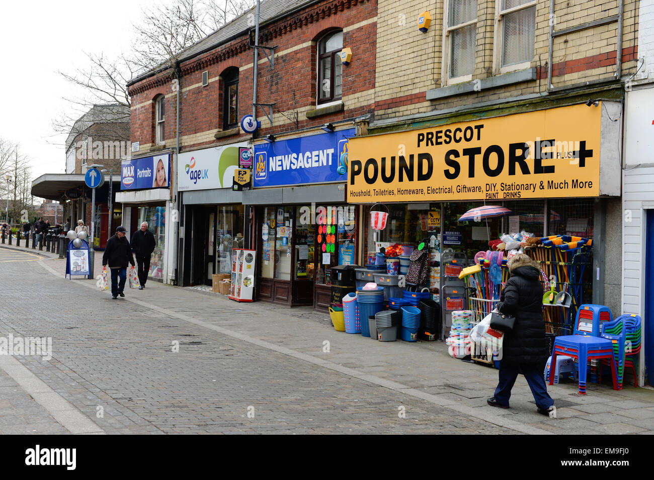 Prescot.Merseyside. Town Centre Fotos März 2015. Prescot ist eine Stadt und Zivilgemeinde innerhalb des Metropolitan Borough Knowsley in Merseyside, England. Historisch ein Teil von Lancashire, es liegt etwa acht Meilen östlich von Liverpool Stadtzentrum Stockfoto