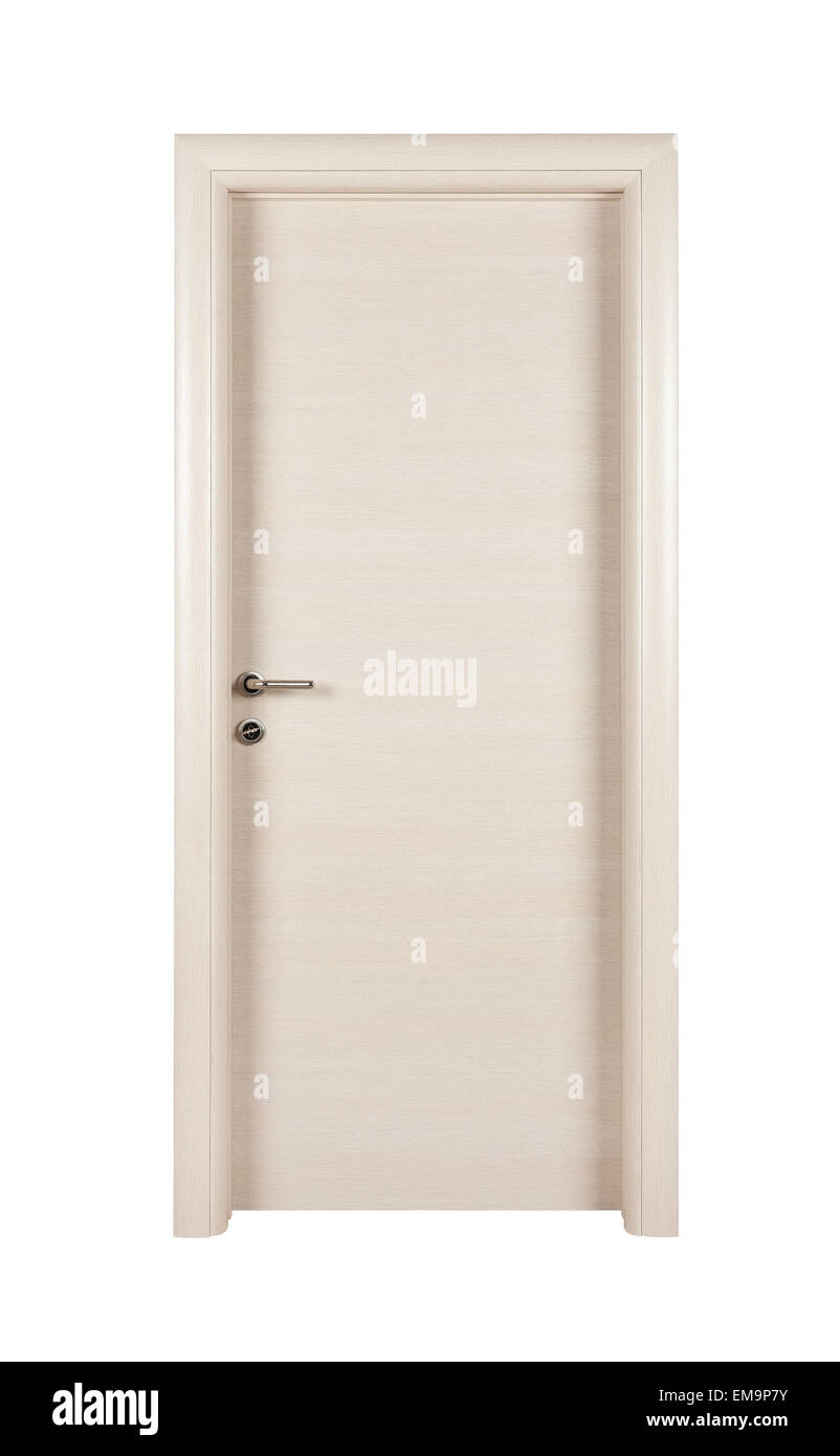 Holztür auf weißen Wand Stockfoto