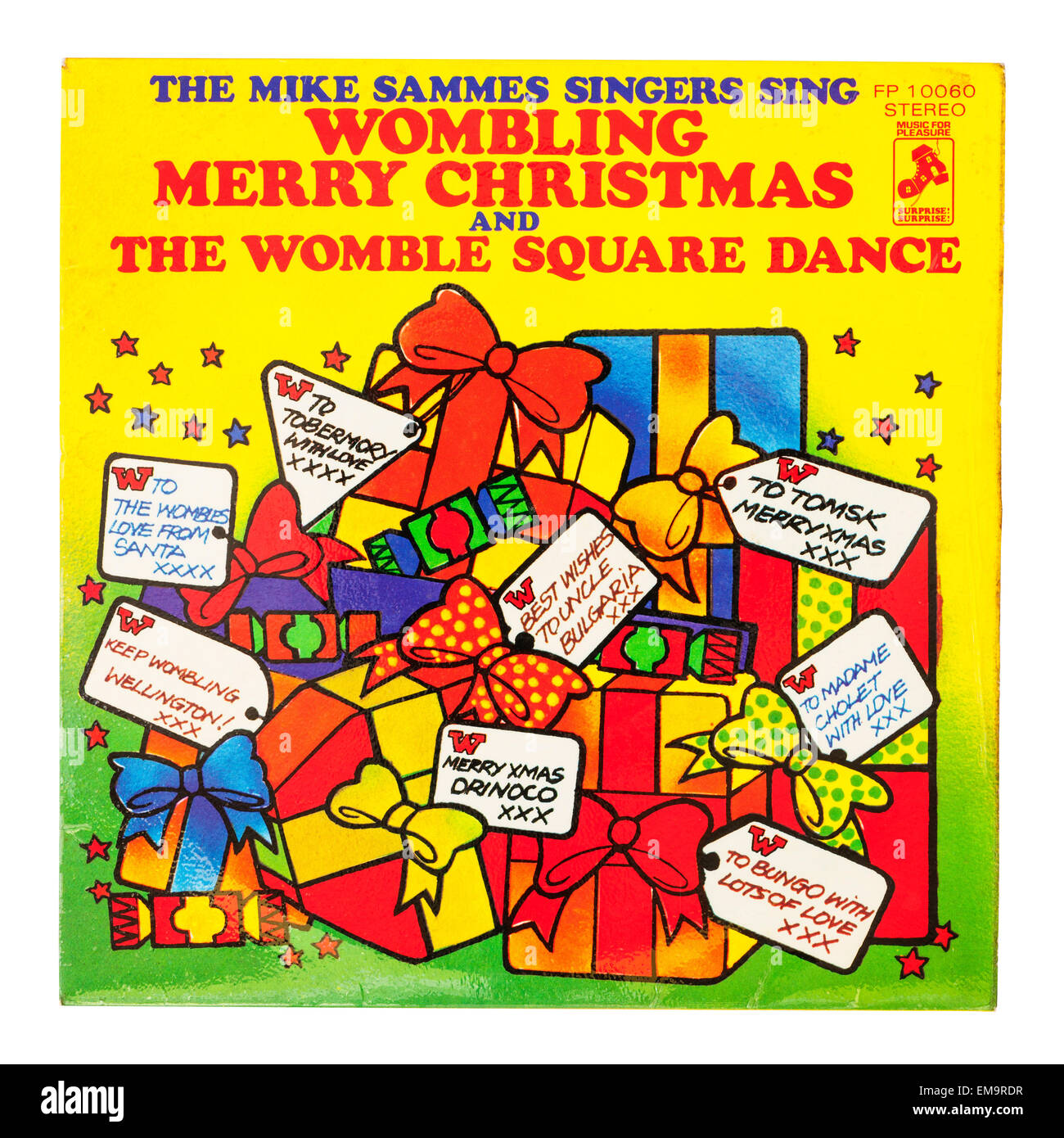 Eine Kinder-Vinyl-Schallplatte genannt Wombling Frohe Weihnachten auf weißem Hintergrund Stockfoto
