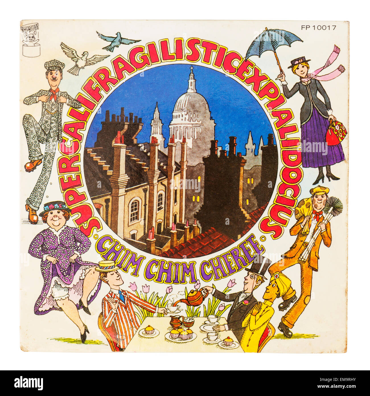 Ein Childrens Vinyl-Platte namens Supercalifragilisticexpialidocius auf weißem Hintergrund Stockfoto
