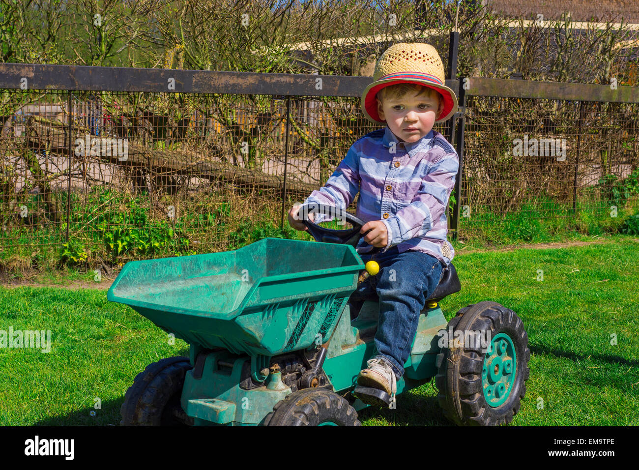 niedlichen Kleinkind auf einem Traktor Stockfoto