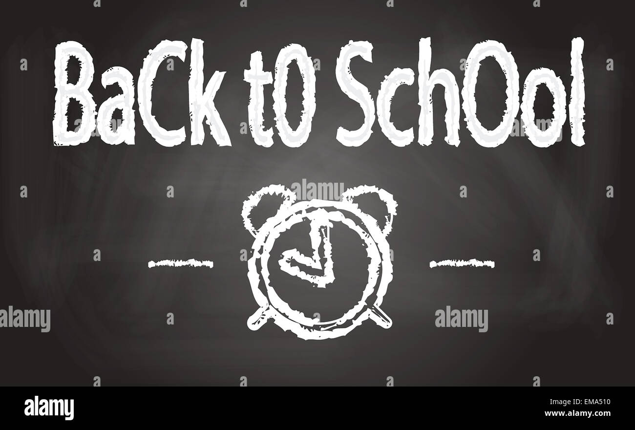 Vektor - "Back to School" geschrieben und Zeichnung Wecker an die Tafel Stockfoto