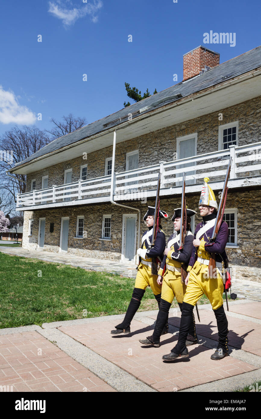 Reenactment in hessischen Barracks, Kalkstein, 1778, Frederick, Maryland Stockfoto