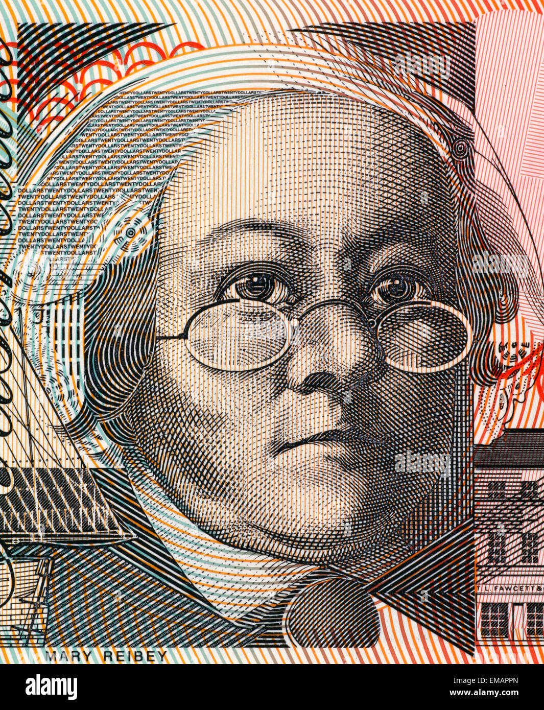 Mary Reibey (1777-1855) auf 20 Dollar 2010 Banknote aus Australien. Stockfoto