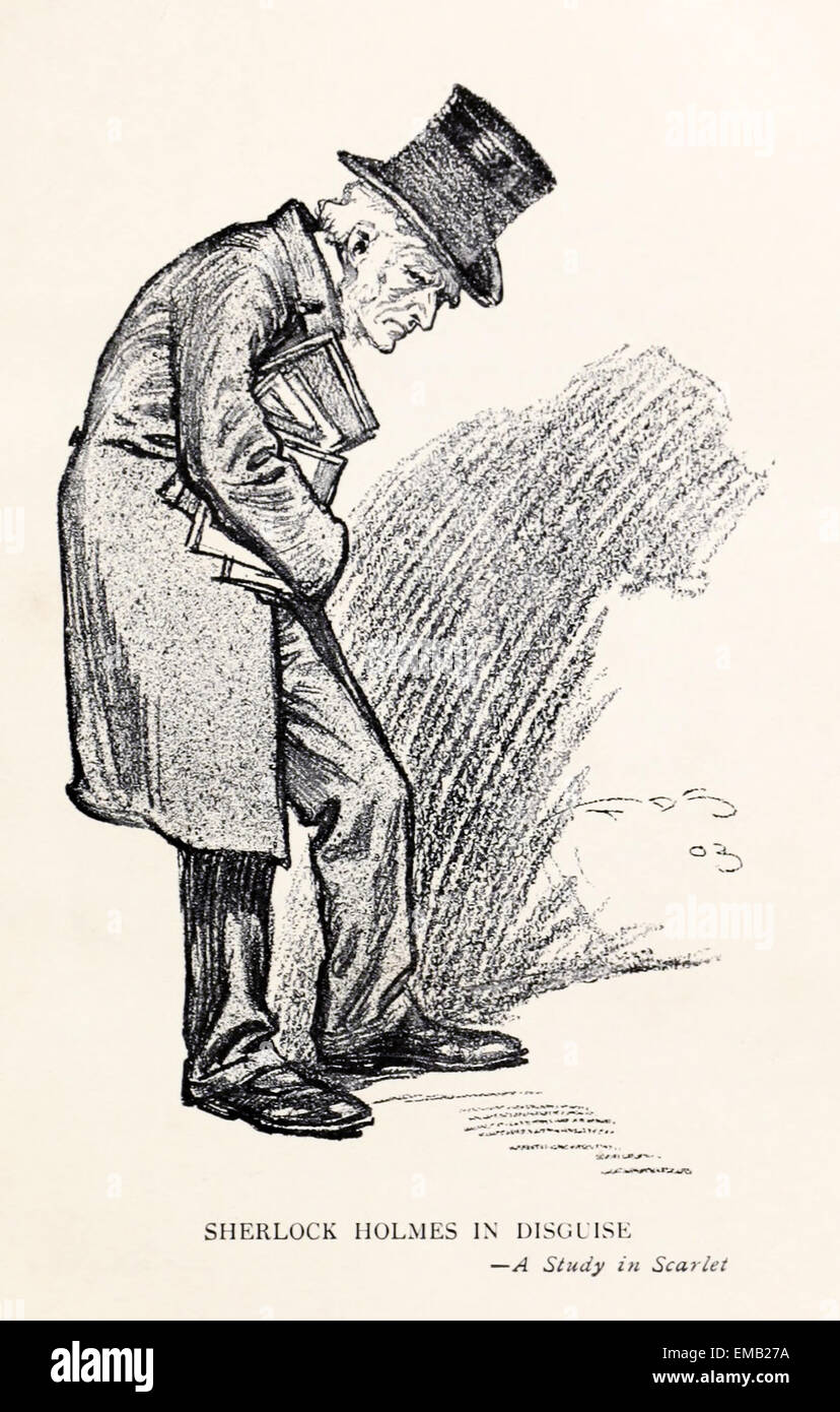 Sherlock Holmes in der Verkleidung - Illustration of Sherlock Holmes von Frederic Dorr Steele (1873-1944), von 1904 Compilation "Conans besten Bücher" Band 1, "A Study in Scarlet". Siehe Beschreibung für mehr Informationen. Stockfoto