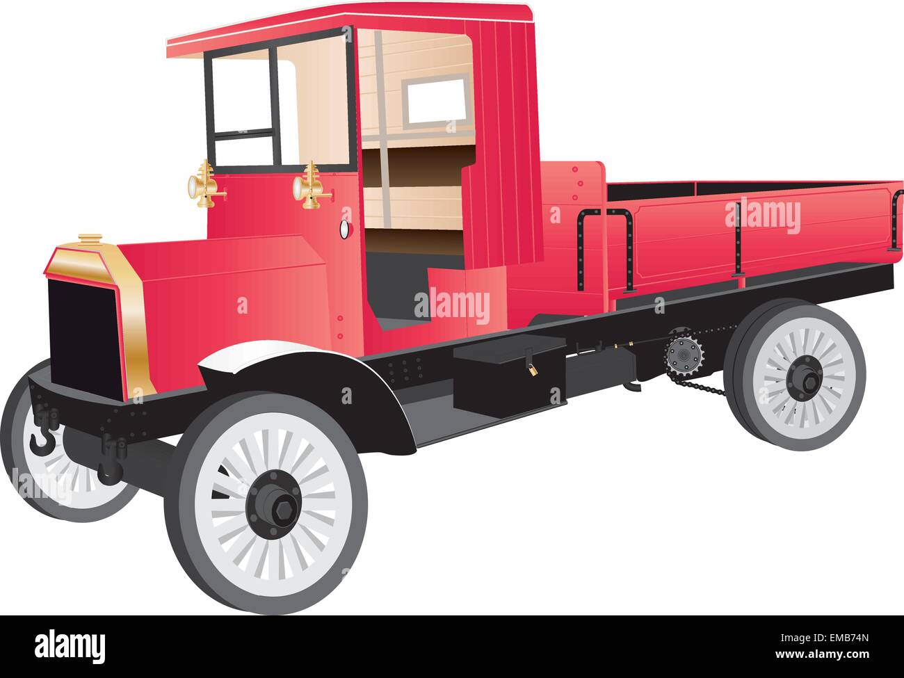 Einen roten Veteran LKW oder Pick-up aus dem frühen zwanzigsten Jahrhundert isoliert auf weiss Stock Vektor
