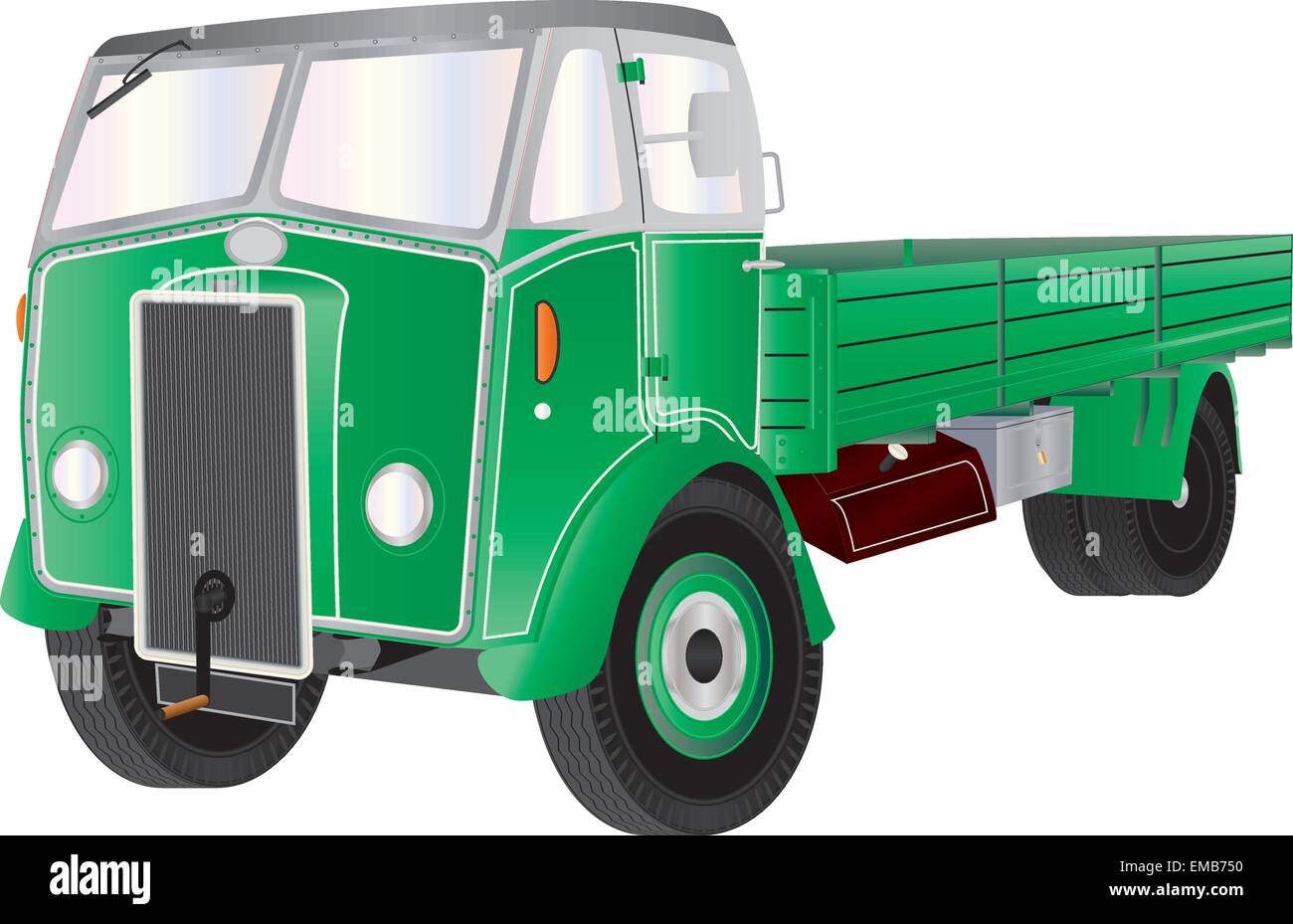 Eine detaillierte Darstellung eines grünen Vintage LKW isoliert auf weiss Stock Vektor