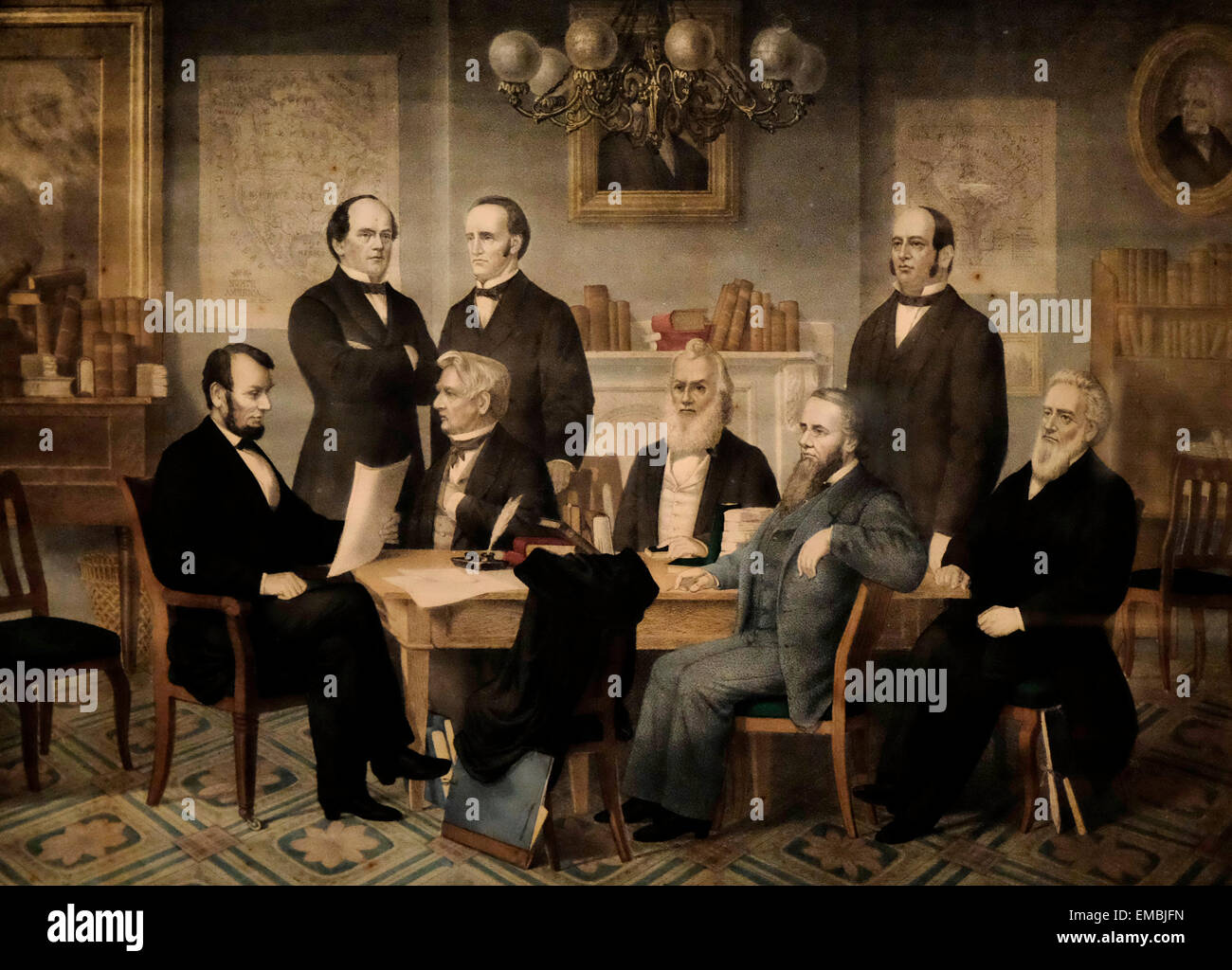 Präsident Lincoln und sein Kabinett - The Reading die Emanzipations-Proklamation Stockfoto Präsident Lincoln und sein Kabinett - The Reading die Emanzipations-Proklamation Stockfoto