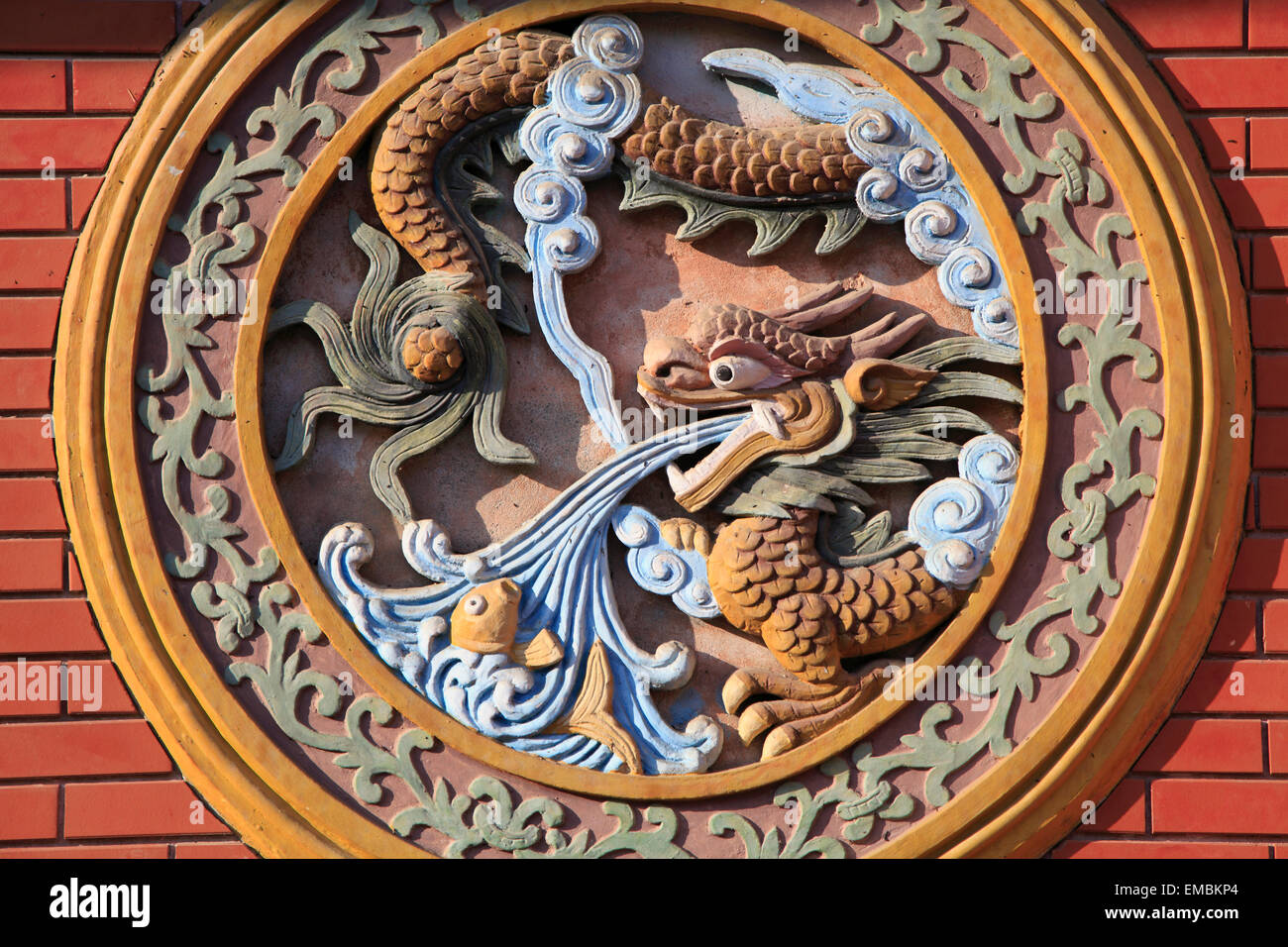 Vietnam, Hoi an, Drachen Bild, Architektur Detail Stockfoto