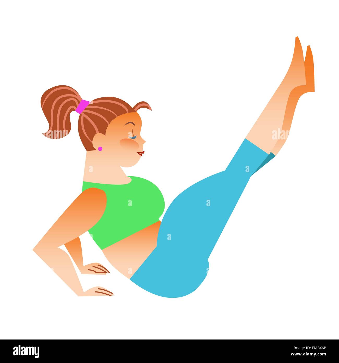 Konventionelle wenig dicke Frau macht Yoga. Gesundheitswesen und spirituell. Yoga-Alphabet. Der Buchstabe G Stock Vektor