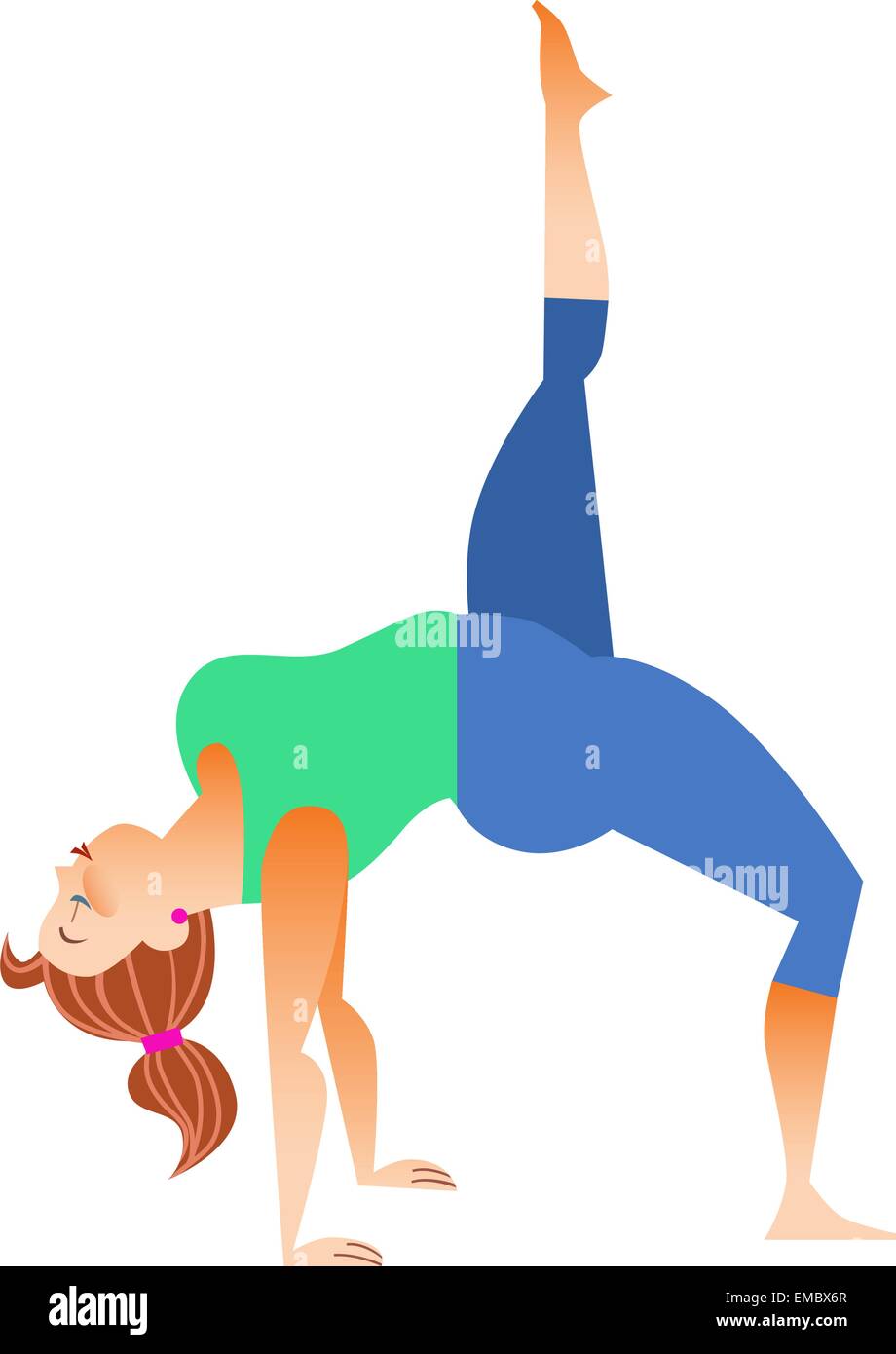 Konventionelle wenig dicke Frau macht Yoga. Gesundheitswesen und spirituell. Yoga-Alphabet. Der Buchstabe L Stock Vektor
