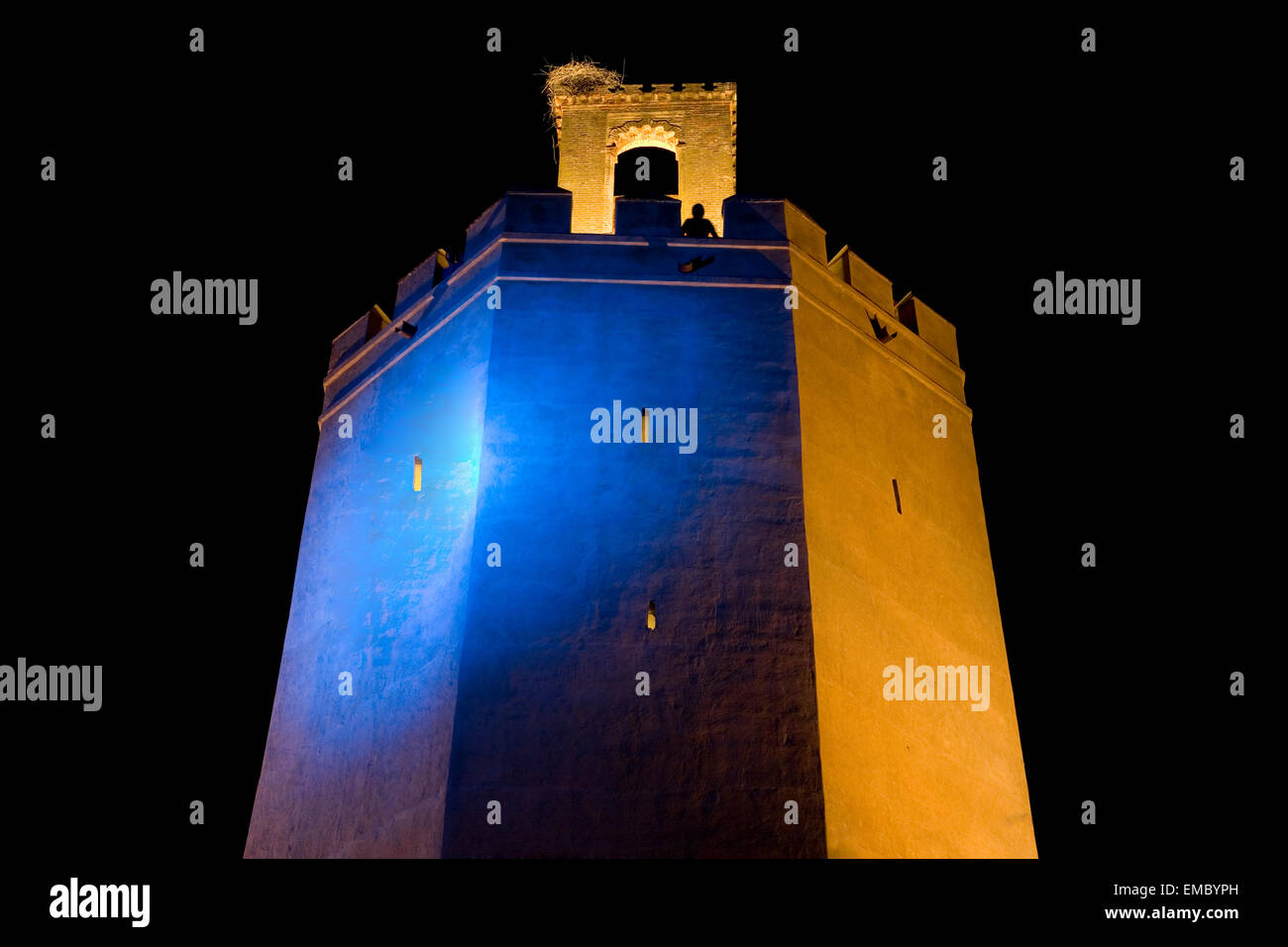 Espantaperros Turm, von den Almohaden errichtet, im 12. Jahrhundert, das herausragendste der Albarran Türme des arabischen Gegenwar Stockfoto