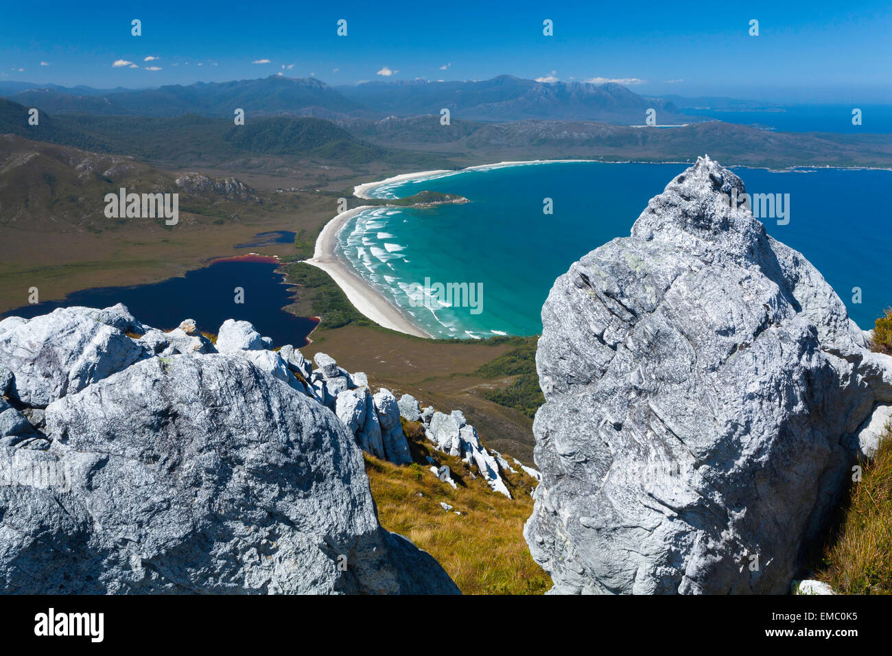 Cox Bucht vom neuen Hafen Range - Southwest-Nationalpark - Tasmanien - Australien Stockfoto