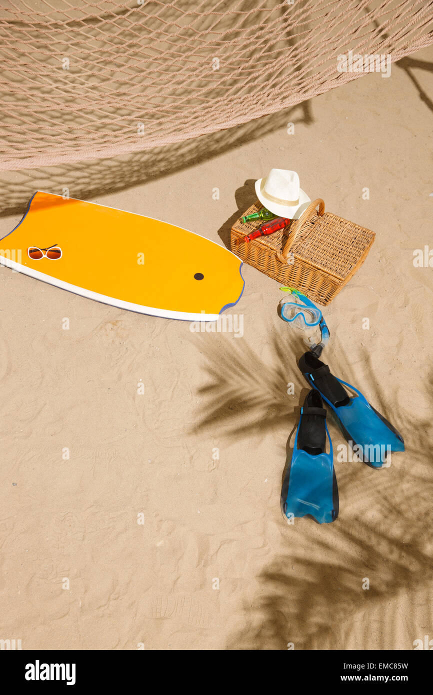 Am Strand von persönlichen Gegenständen Stockfoto