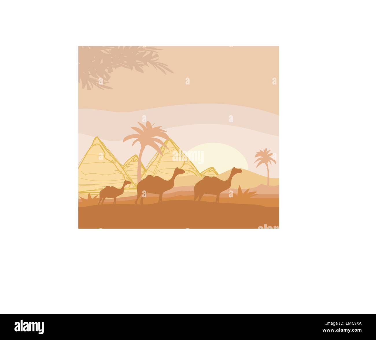 Kamel-Karawane in wilde Afrika Landschaft Abbildung Stock Vektor