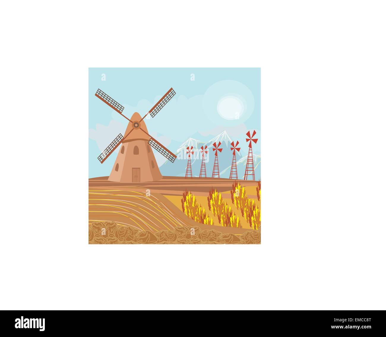 Landschaft mit Windmühle. Stock Vektor