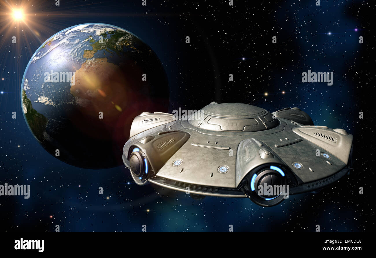 UFO ist Erde beobachten. Stockfoto