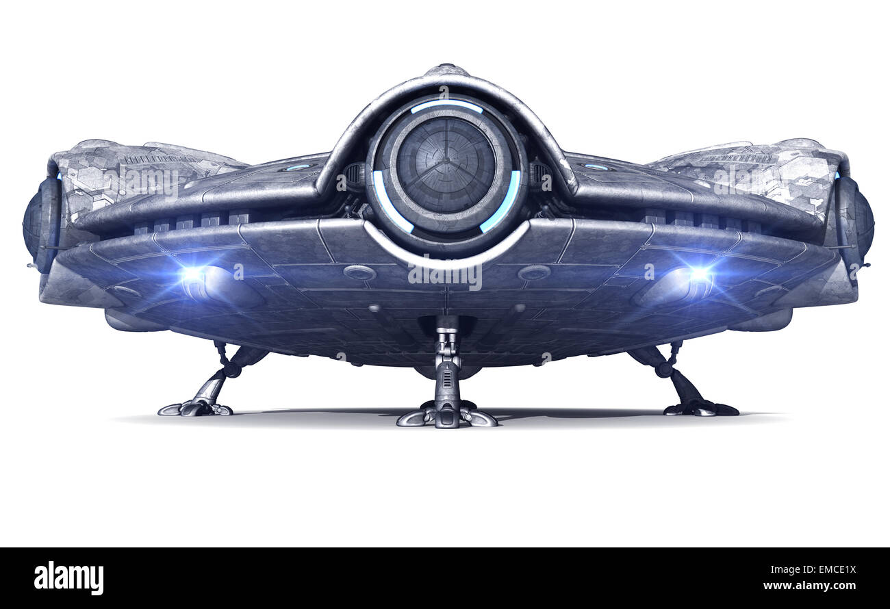 UFO isoliert auf weißem Hintergrund Stockfoto