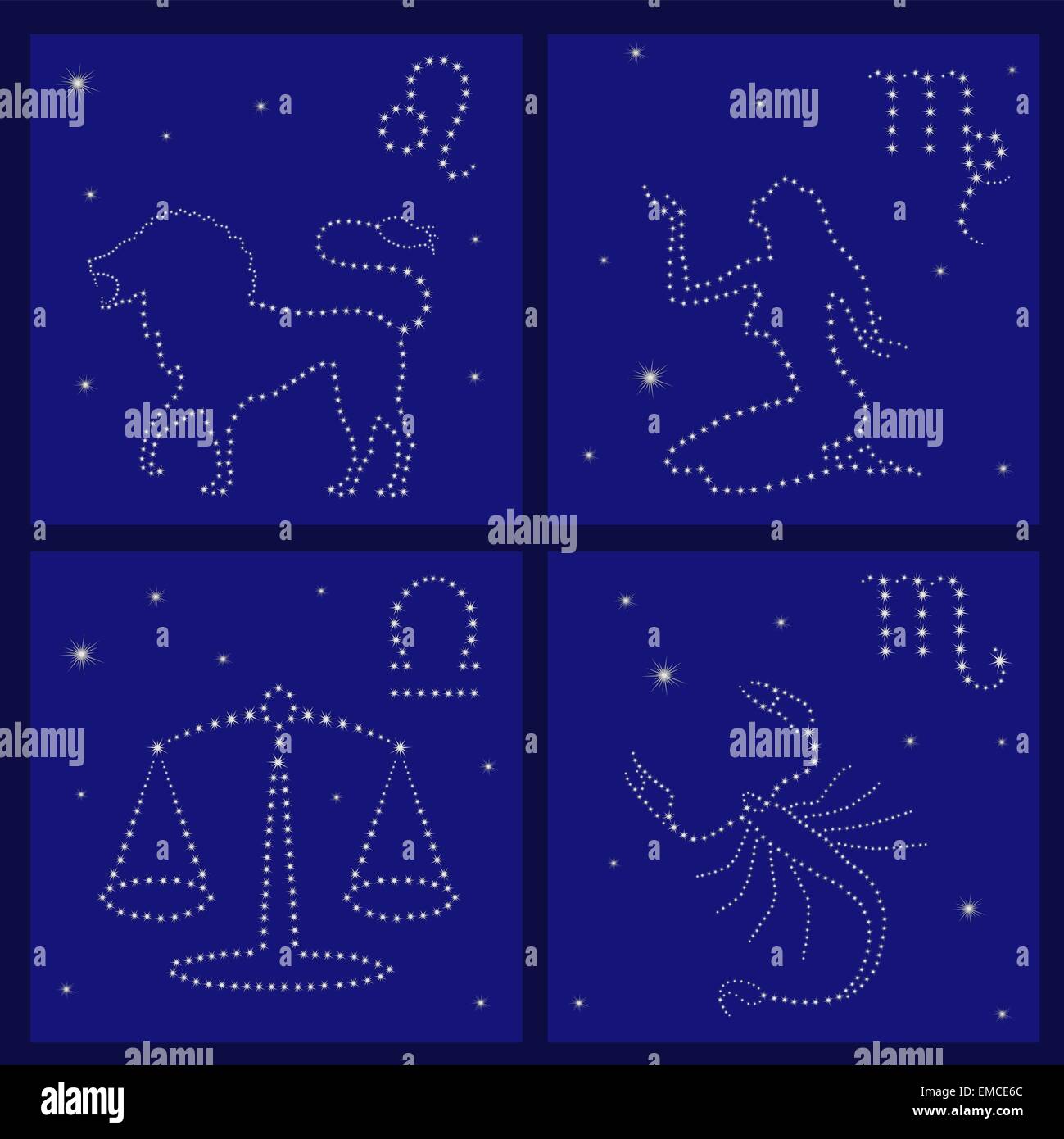 Vier Sternzeichen: Löwe, Jungfrau, Waage, Skorpion Stock-Vektorgrafik -  Alamy