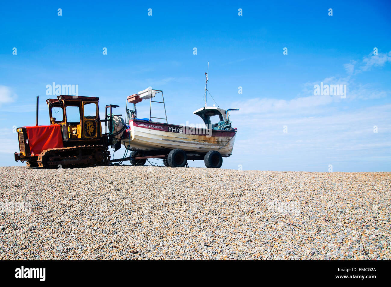 Boote am Strand von weybourne Stockfoto