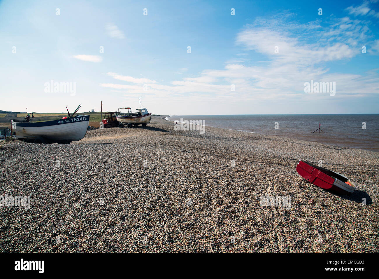 Boote am Strand von weybourne Stockfoto