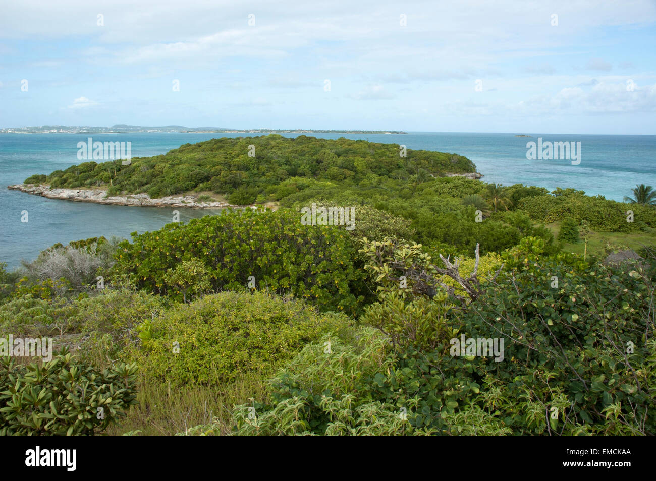 Great Bird Island ist eine kleine Insel fast drei Kilometer vor der Nordost-Küste von Antigua in der Karibik. Stockfoto