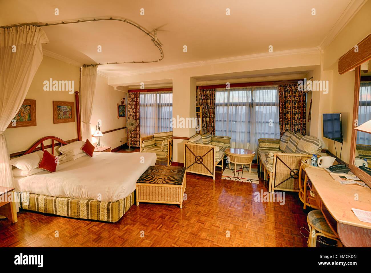 Typisch afrikanische Qualität Hotelzimmer im Hotel Impala, Arusha. Stockfoto