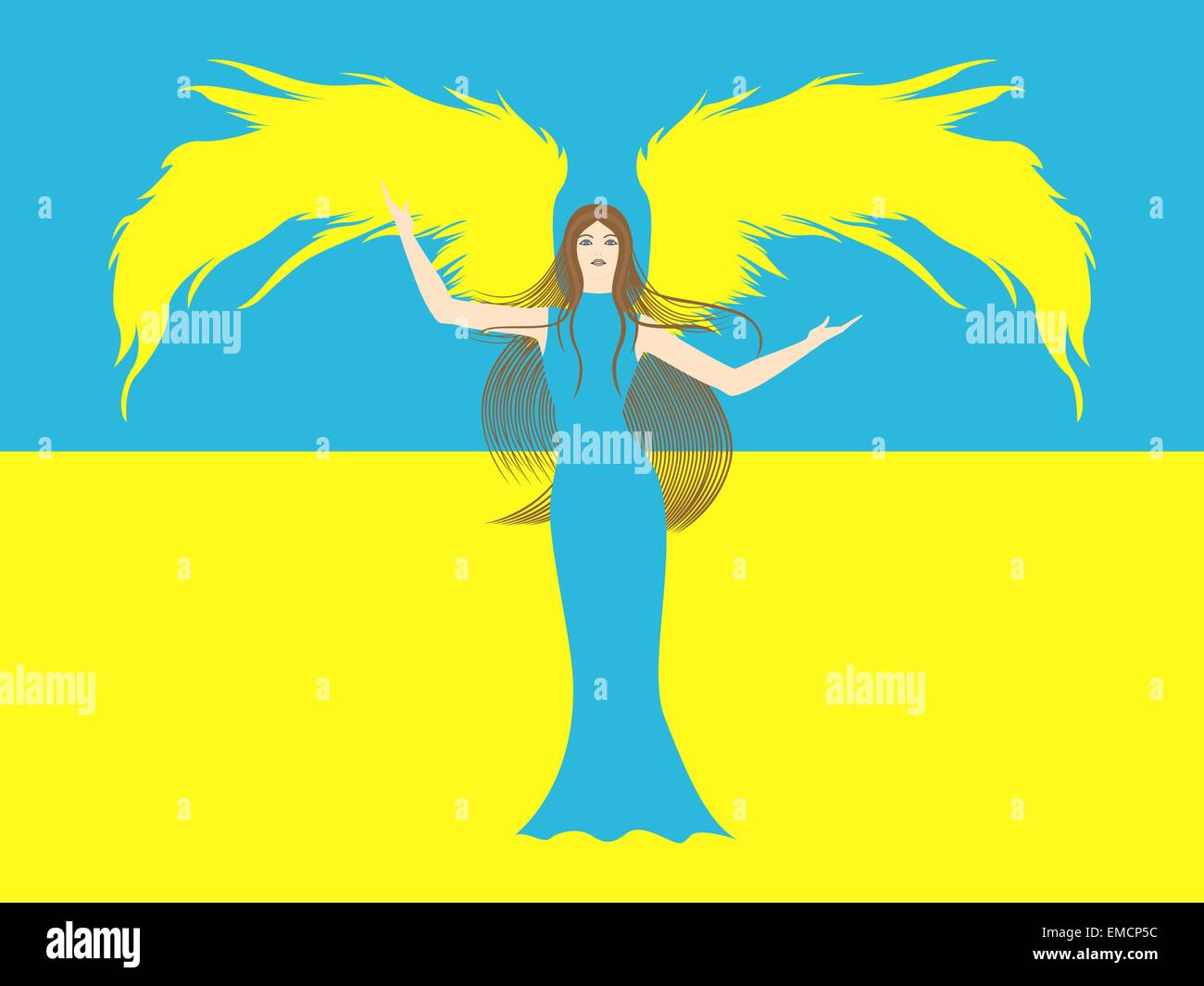 Weibliche Engel in blau und Gelb symbolisieren die Ukraine Stock Vektor