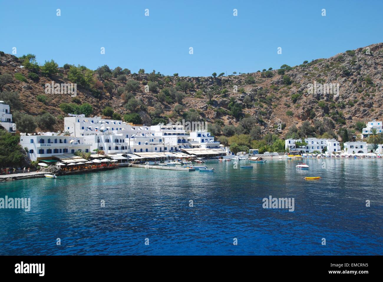 Loutro, abgelegenes malerisches weiß getünchtes Dorf, Südwest Kreta, Griechenland Stockfoto
