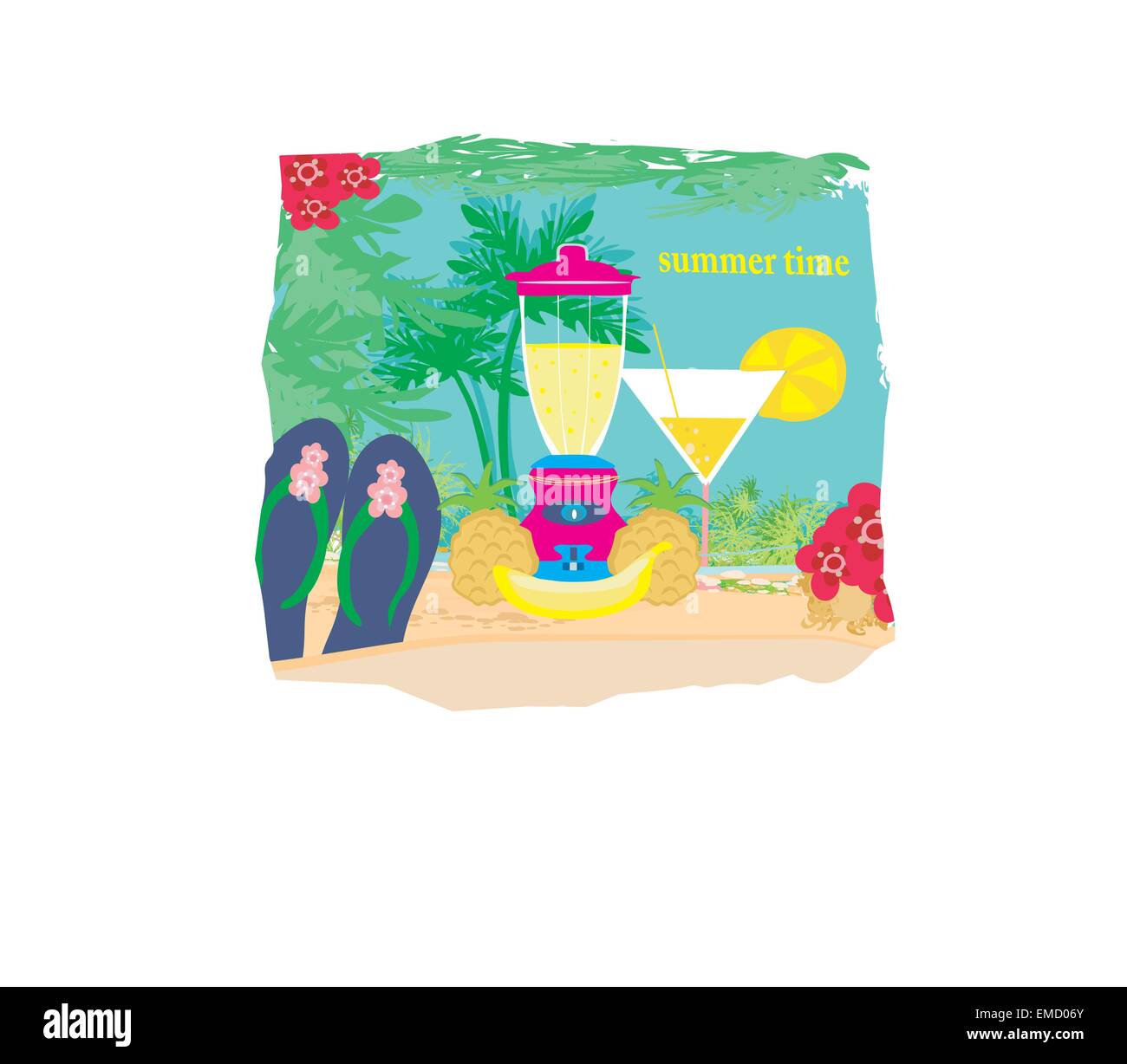 Vektor-Sommer-Hintergrund mit Palmen und fruchtigen drink Stock Vektor