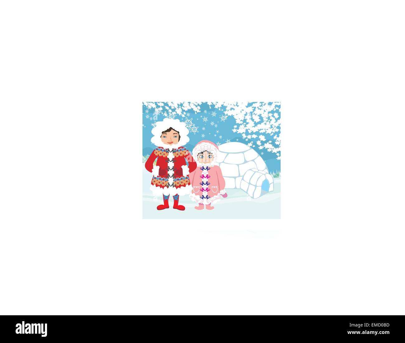 Eskimos und Iglu am Abend Stock Vektor