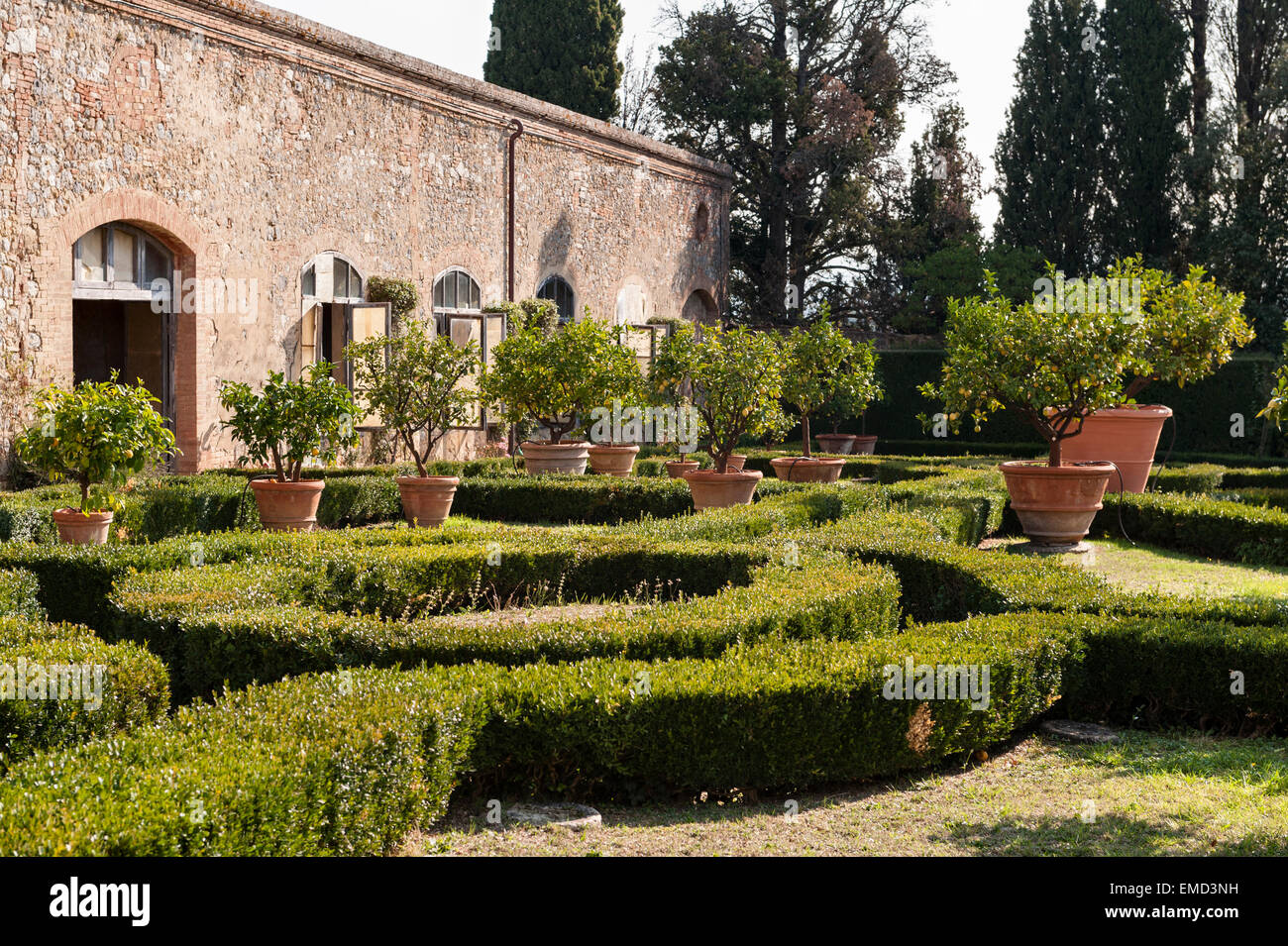 Vicobello, Siena, Toskana, Italien. Den formellen italienischen Garten