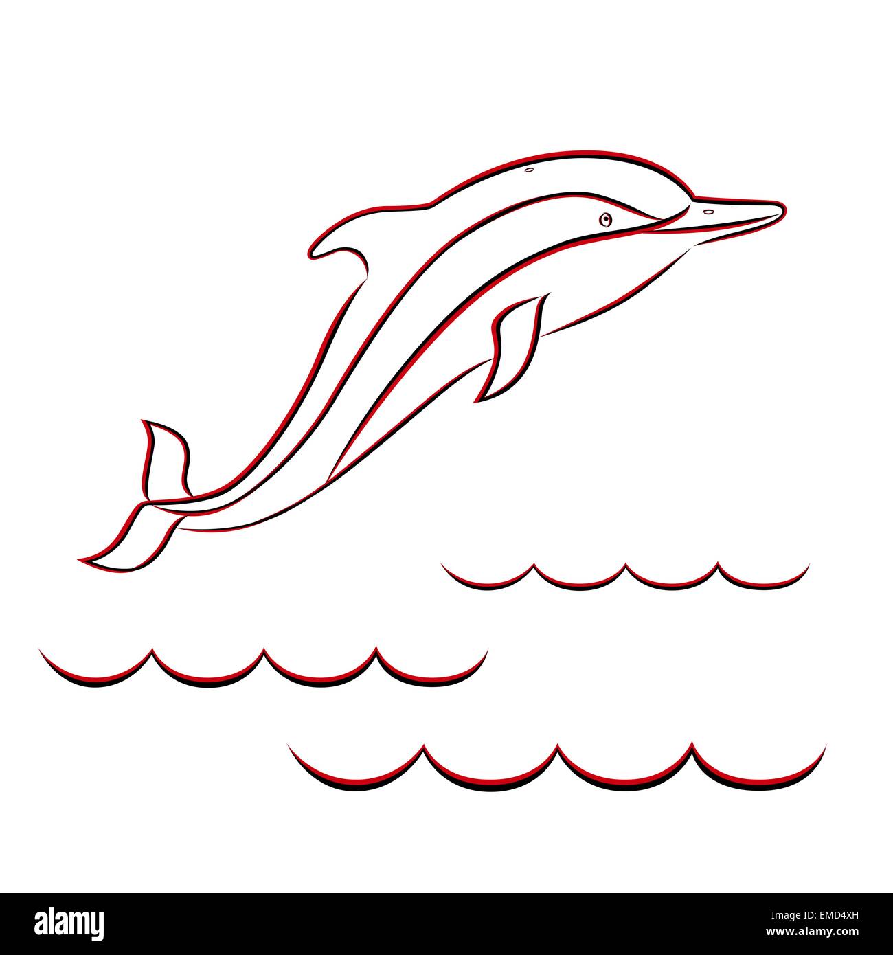 Kontur eines Delphins in roten und schwarzen Farben Stock Vektor