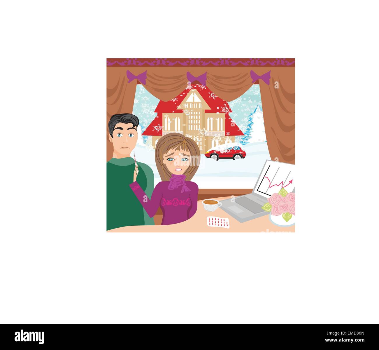 krankes Mädchen hat eine hohe Temperatur Stock Vektor