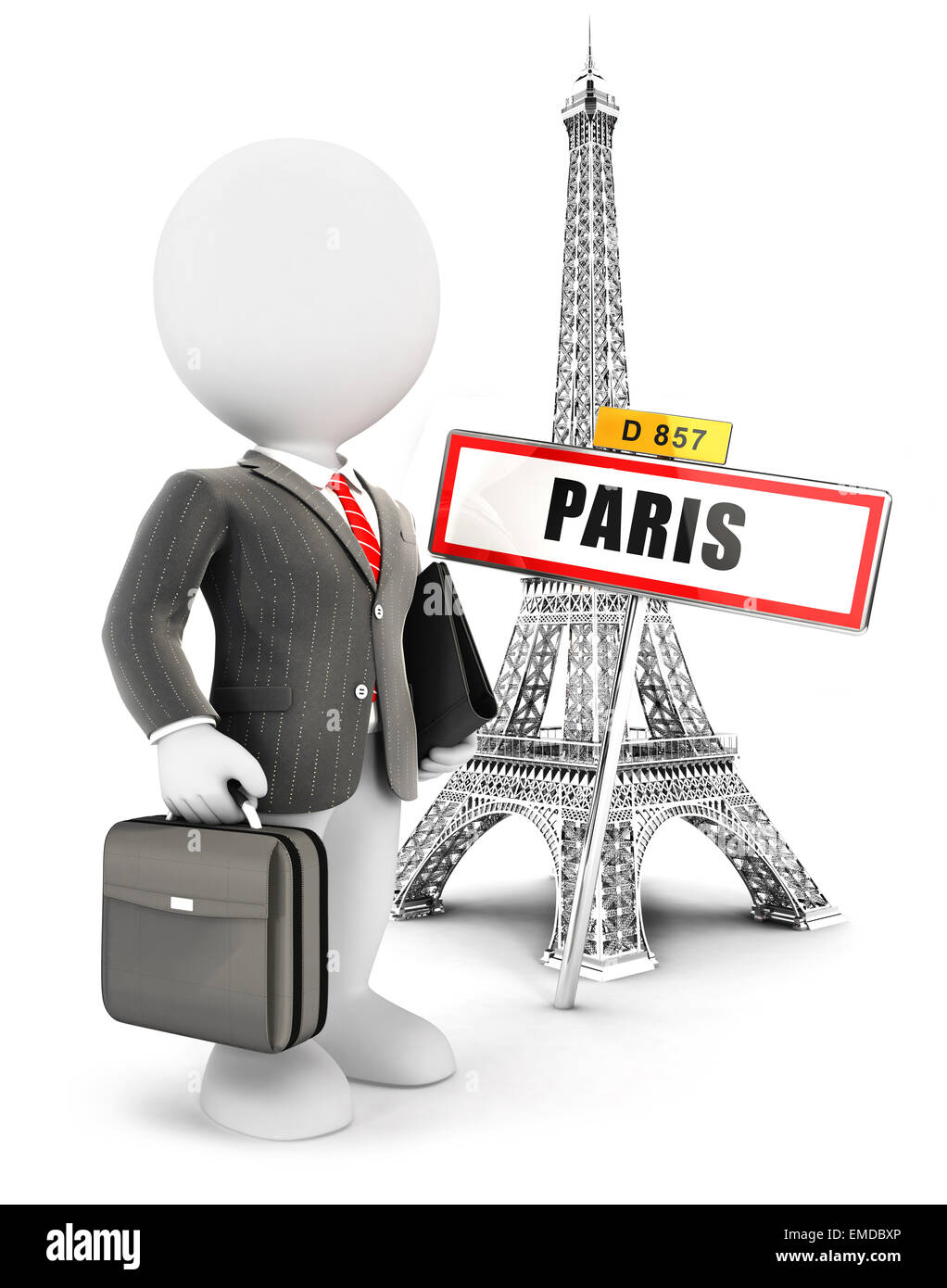 3D weiße Leute Geschäftsmann in Paris, isoliert, weißer Hintergrund, 3d Bild Stockfoto